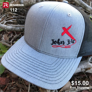 Richardson 112 Embroidered Hats / John 3:16 Bible Verse
