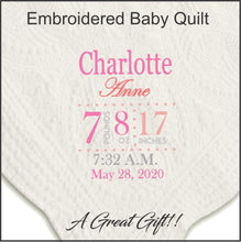 Load image into Gallery viewer, Embroidered Baby Quilt with Child&#39;s Birth Information
