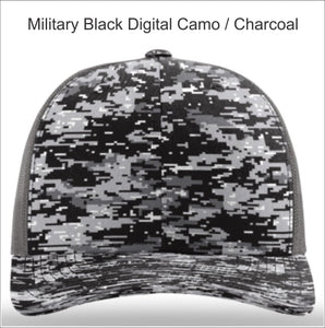 Richardson Sports 112P Camo Hats / Custom embroidered with your design.