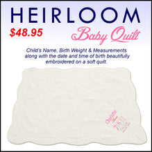 Load image into Gallery viewer, Embroidered Baby Quilt with Child&#39;s Birth Information
