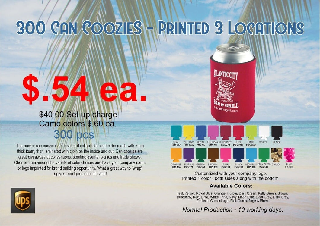 300 Custom Printed Can Coolers